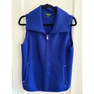 Lauren Ralph Lauren Diamond Quilted Vest Jacket Women's M Blue Lightweight Zip
